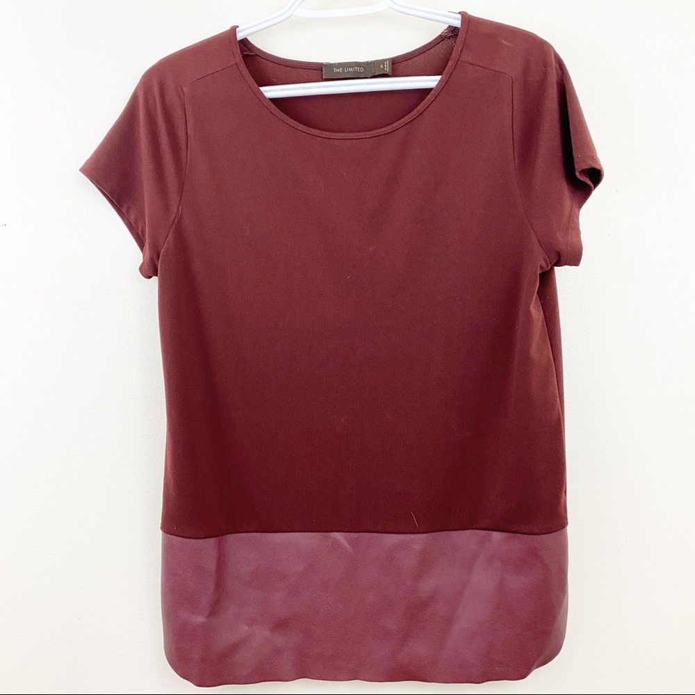 The Limited Maroon Faux Leather Panel Top